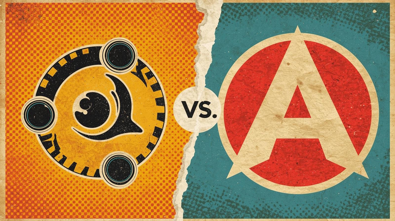 Debian vs Arch for Security Labs: Stability Tradeoffs Explained 🧩 1 Vintage comic-style poster: bold yellow and teal backgrounds, retro symbols in a dynamic face-off.