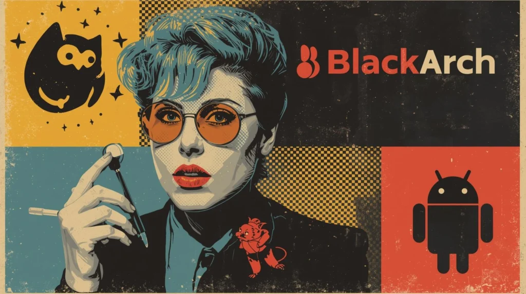 Pop art illustration featuring retro fashion, modern tech elements, and vibrant colors.