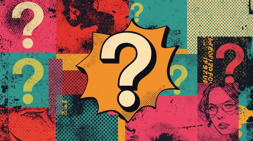 Home Cybersecurity Lab Logging: What Most Labs Never Record 🧪 6 Pop-art collage with question marks, vibrant colors, and sketched womans face.