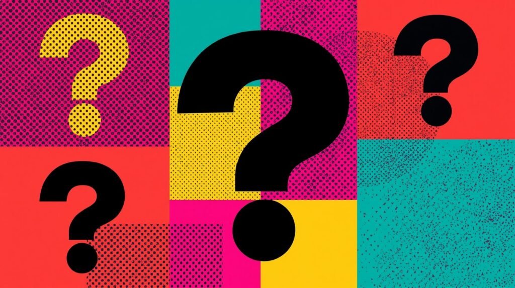 Training Data Poisoning Explained: How AI Models Get Silently Compromised 🧬 8 Pop art collage with colorful patterns and black question marks creating playful mystery.