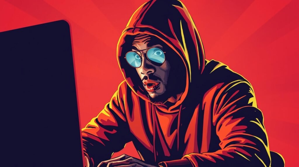 Why Your Kali VM Is Not Isolated (And How to Fix It Safely) 🧨 5 Person in red hoodie intensely focused on laptop screen.