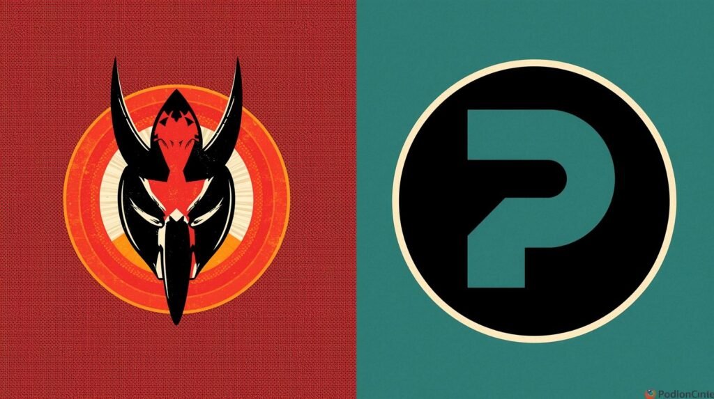 Kali Linux for Beginners vs Parrot OS: Which One Is Safer to Start With? 🧭 5 Contrasting red and teal backgrounds featuring tribal mask and minimalistic emblem designs.