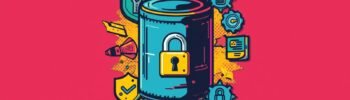 Cybersecurity illustration with digital vault, padlock, and security icons on a vibrant background.