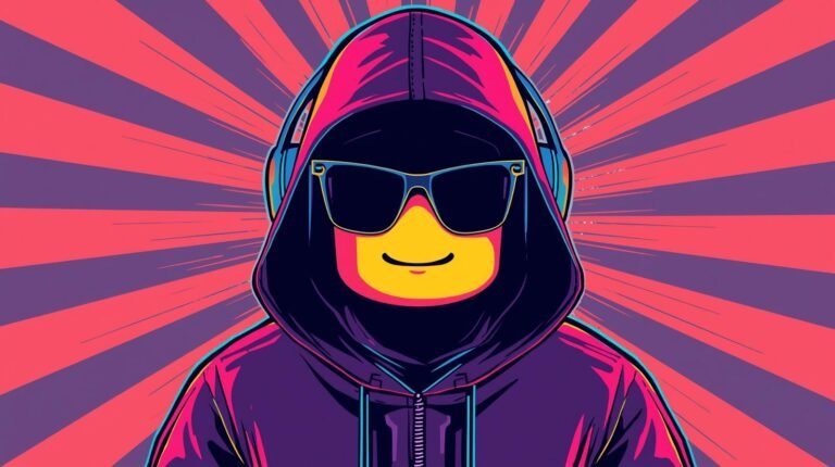 Urban character in colorful hoodie and sunglasses, vibrant radial background, street art style.