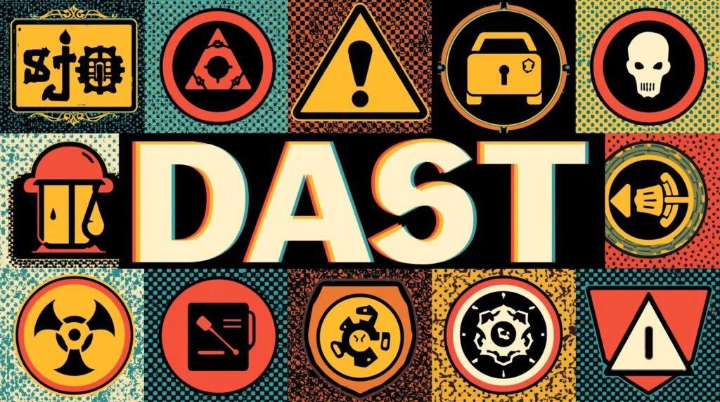 DAST vs Penetration Testing: 5 Critical Differences Explained 🧪 3 Retro-style warning icons collage featuring bold DAST text on a black background.