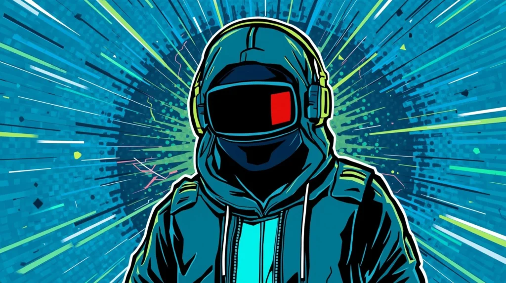 Roblox Account Hacking Explained: Why 99% of "Hacker" Tools Are Scams 3 Futuristic hooded figure with cyberpunk elements, vibrant digital background.