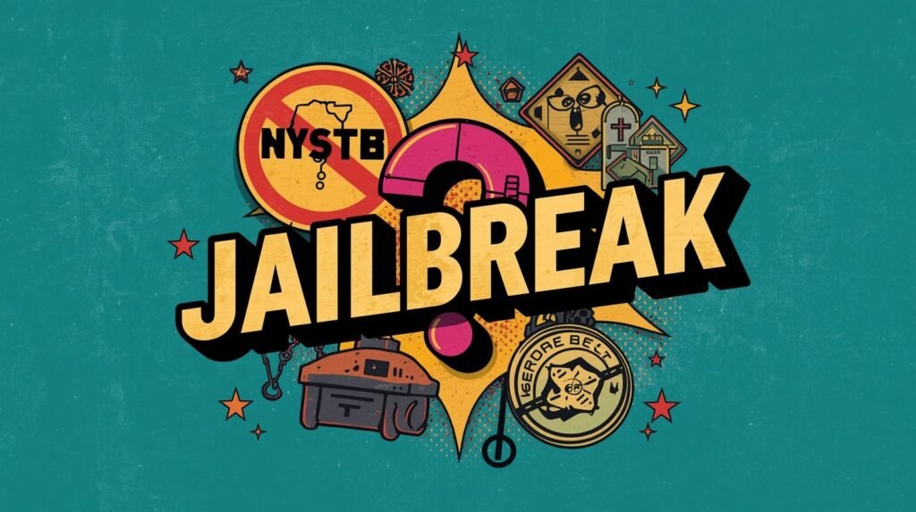 Jailbreak adventure: vibrant graphics with mystery, intrigue, and action-themed symbols.