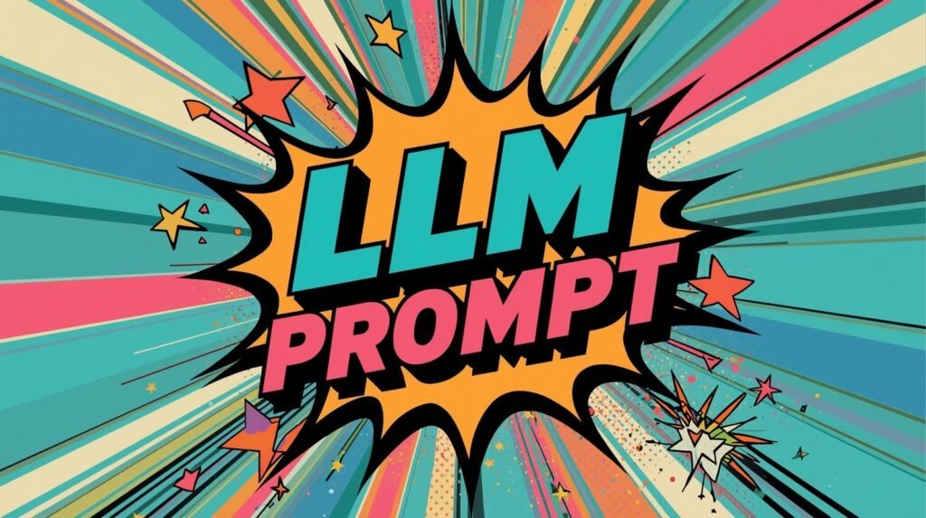 Comic-style explosion with LLM PROMPT in vibrant colors and dynamic design elements.