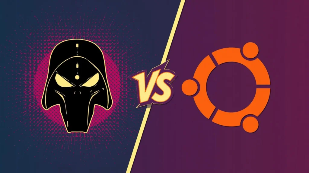 Futuristic mask vs Ubuntu logo: sci-fi theme clashes with Linux community spirit.