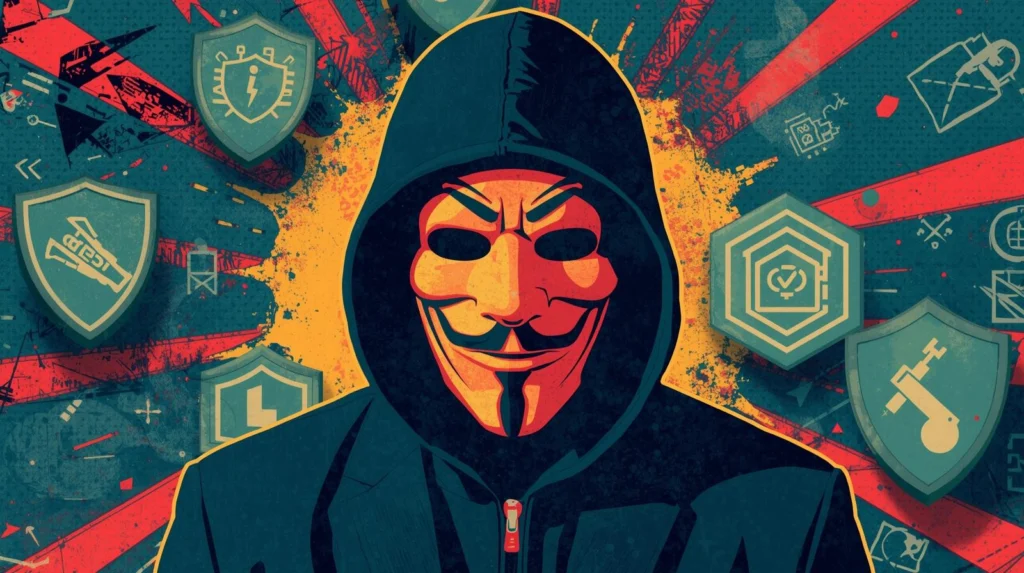 Man in the Middle Attacks: 7 Alarming Network Tricks 2 Illustration of a masked cybersecurity researcher studying man in the middle attacks.