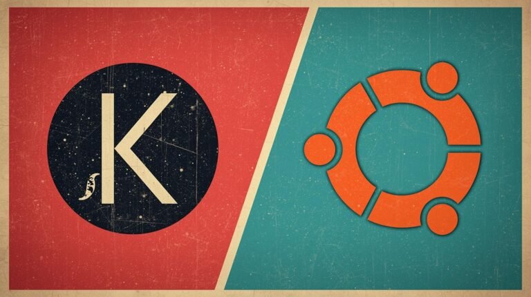 Vintage logo comparison: elegant serif K on red, modern orange geometric on teal.