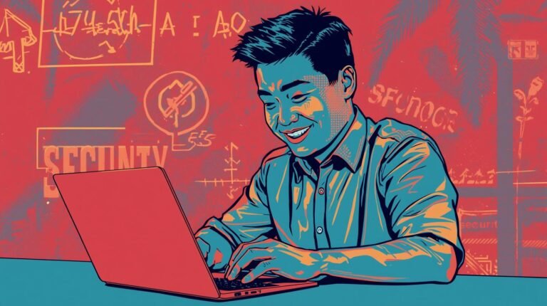 Person at laptop, exploring cybersecurity with Proton Unlimited discount and features.