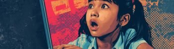 Young girl in awe of laptop, possibly discovering compromised Epic Games account.