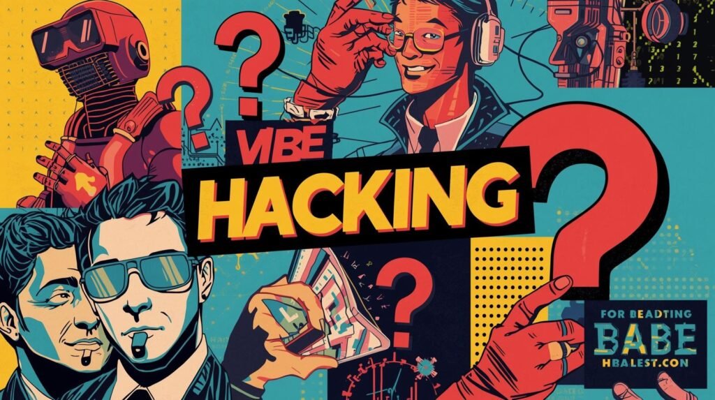 Vibe Hacking Explained: Why Blind Trust in AI Is Dangerous 🧠 8 Pop-art hacking illustration with futuristic figures, digital motifs, and vibrant colors.