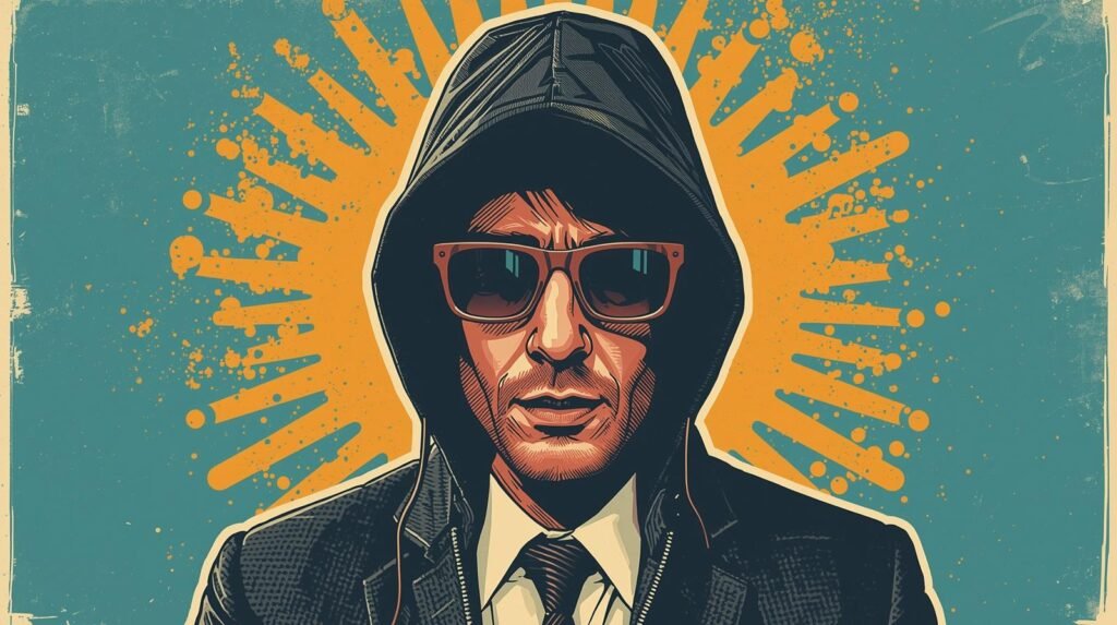 Hooded man poster for Kali Linux tools tutorial and beginner guide.