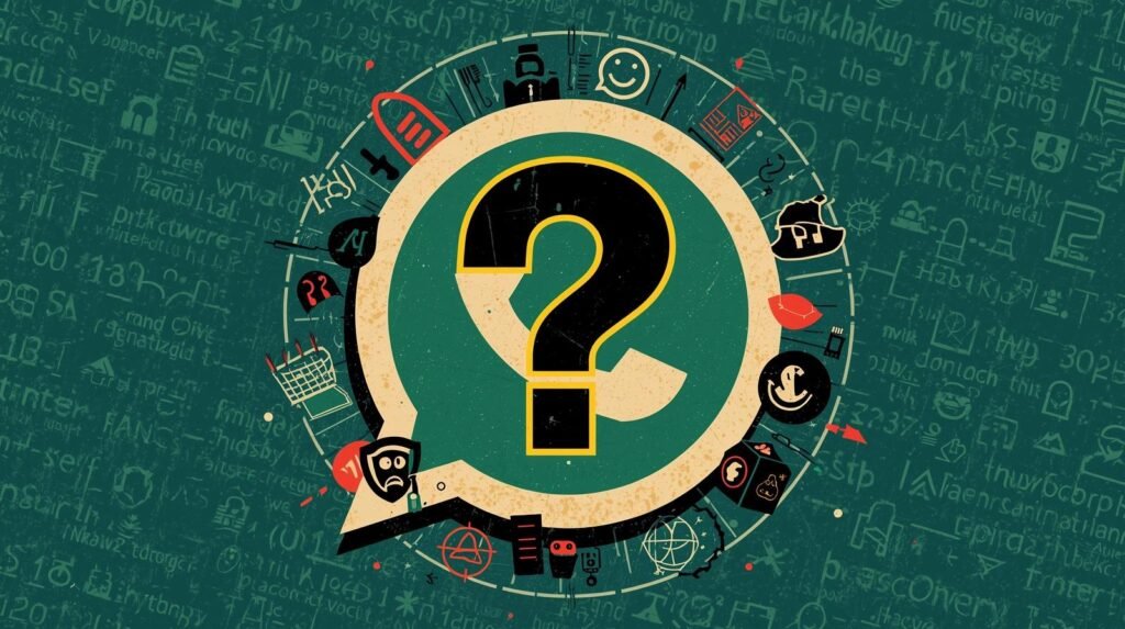 Intriguing, mysterious question mark art symbolizing exploration and curiosity with various icons.