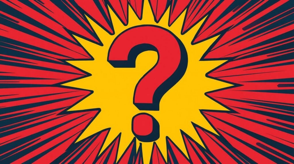 Dynamic comic-style question mark with red and yellow burst for dramatic emphasis.