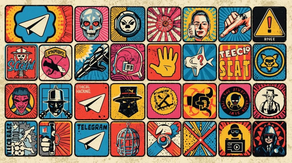 Retro comic collage with technology, communication, and digital security themes.