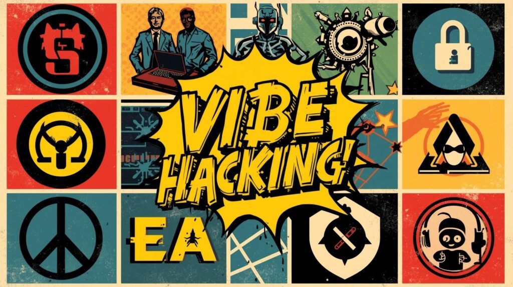 Vibe Hacking Explained: Why Blind Trust in AI Is Dangerous 🧠 7 Vibrant Vibe Hacking collage with symbols of technology, innovation, security, and culture.