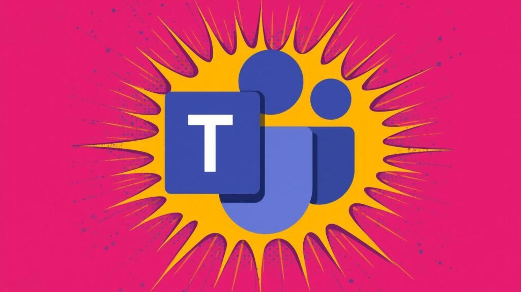 Is Microsoft Teams Encrypted? 7 Privacy Risks Businesses Ignore 🧷 5 Microsoft Teams logo on vibrant pink and blue background with energetic starburst design.