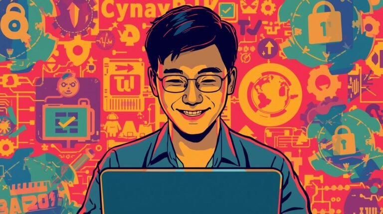 Focused individual with digital symbols on laptop, illustrating NordVPN plans and cybersecurity themes.