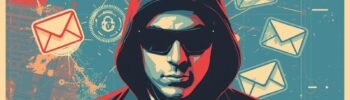 Hooded hacker with emails illustrates phishing protection tools and business email security software.