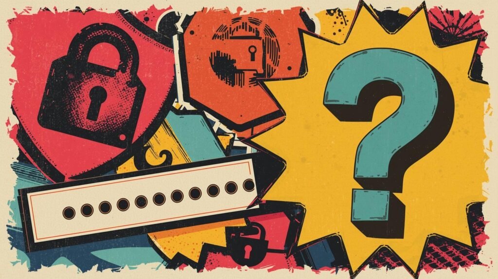 NordPass for Business password manager illustration with locks, password field, and question mark.
