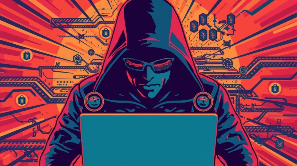 Hooded hacker with laptop representing email security tools and phishing protection tools.