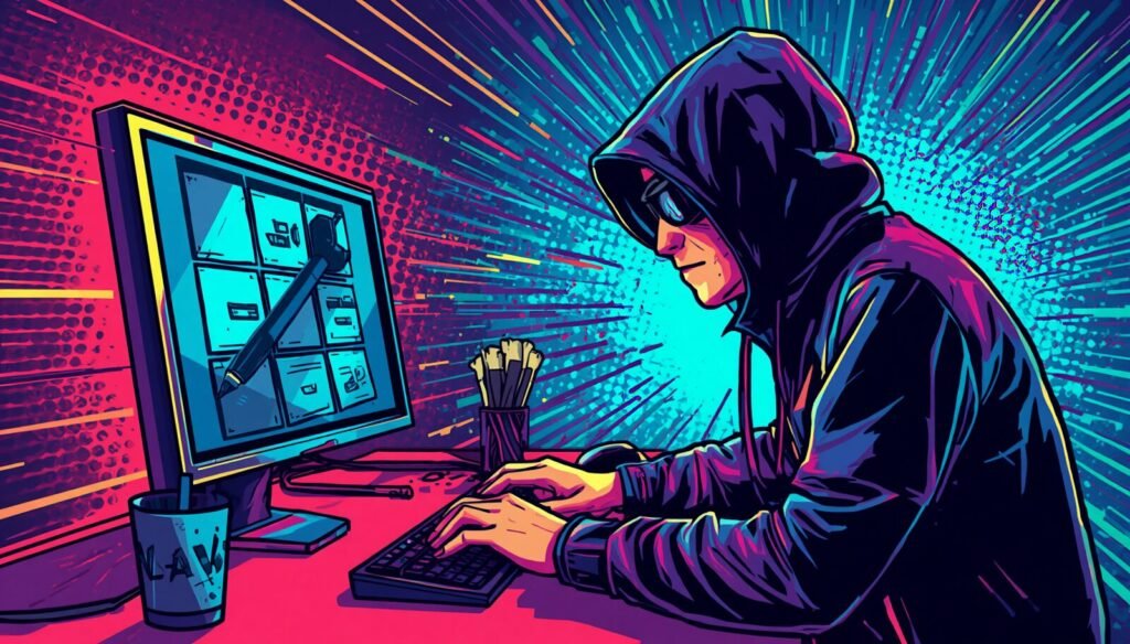 Pen Testing Scope: 7 Brutal Template Mistakes That Can Wreck an Engagement 🪤 3 Hooded hacker at computer illustrating penetration testing scope document and pen test scope planning.