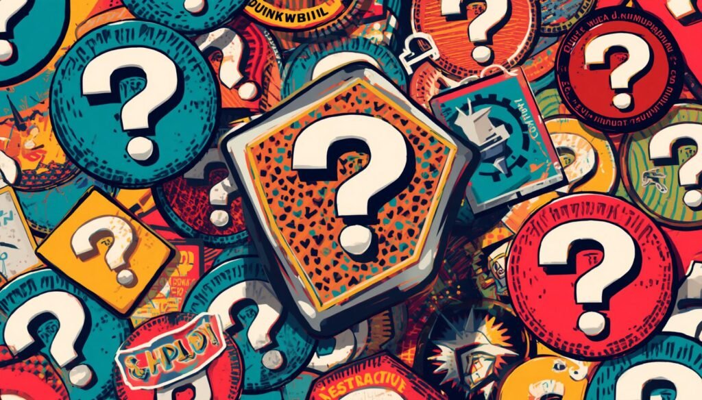Colorful question mark badge collage representing small business MFA, secure business login, and account security.