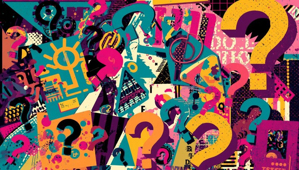 Pop art question mark collage illustrating nmap port scan types and port scanning techniques.