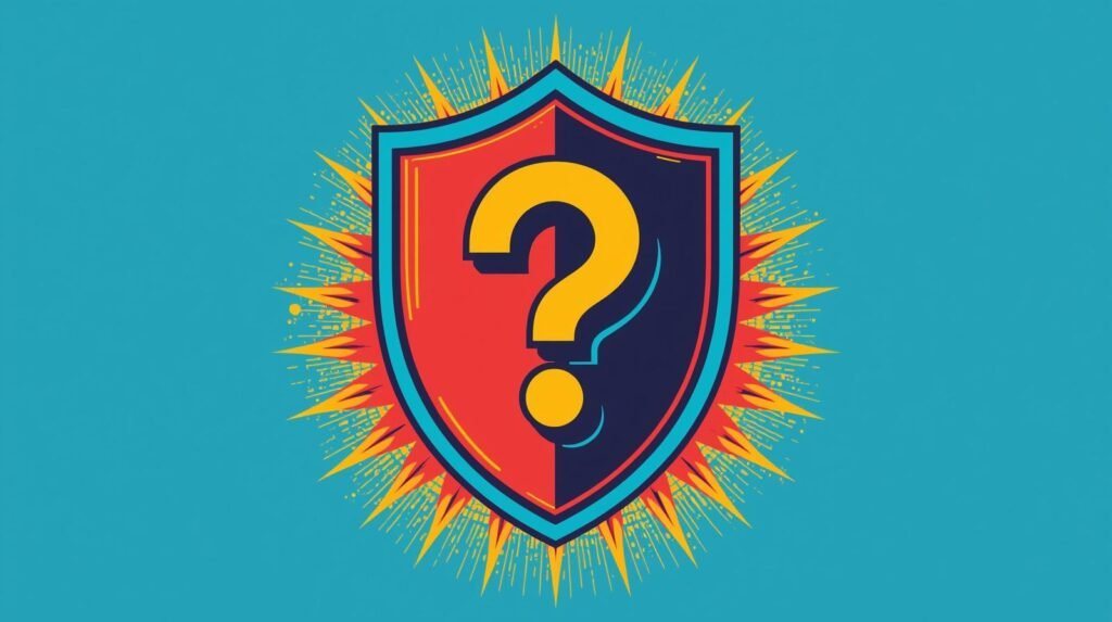 PrivadoVPN review shield with question mark burst, privacy review and free vs premium.