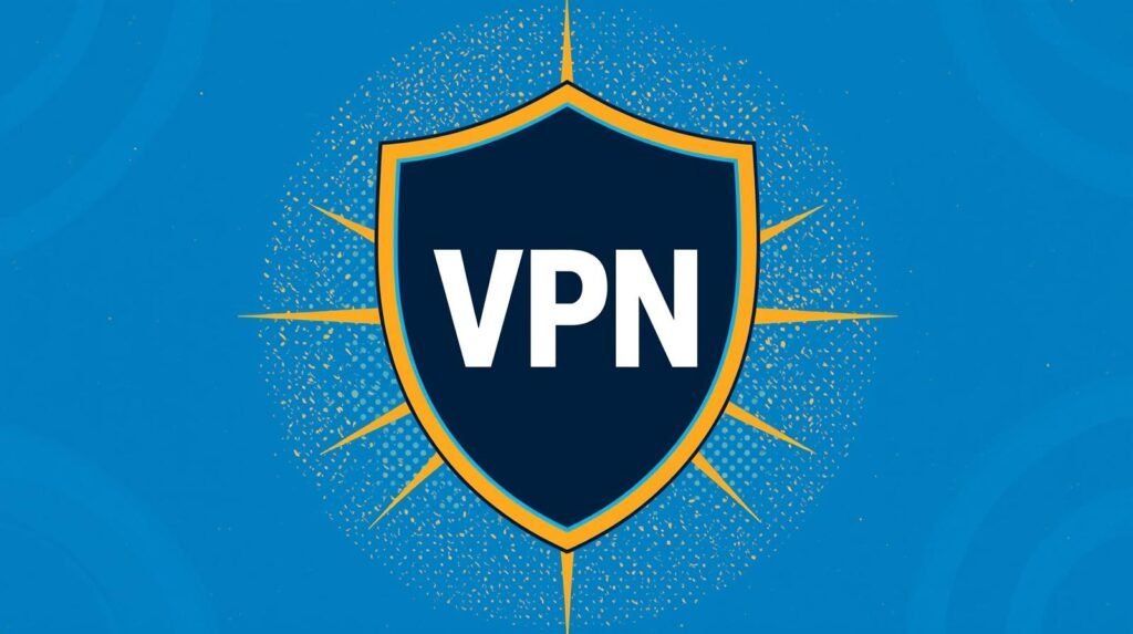 PrivadoVPN review graphic showing a secure VPN shield for privacy and streaming.