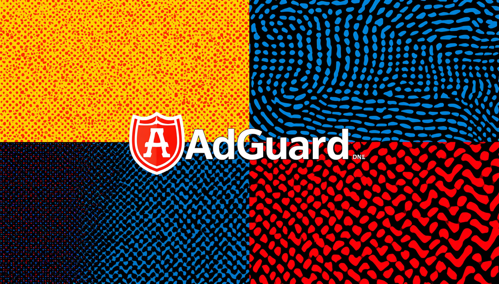 AdGuard DNS: 7 Essential Features I Tested 4 AdGuard DNS branding on a colorful abstract four-panel background, free ad blocker DNS server.
