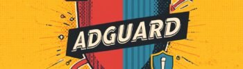 AdGuard DNS shield graphic with warning icons for safe private DNS and malware blocking.