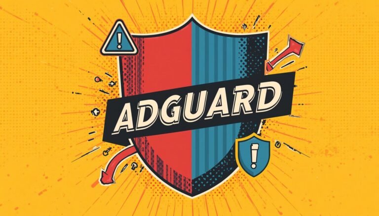 AdGuard DNS Tested: Powerful Protection With Real Limits 3 AdGuard DNS shield graphic with warning icons for safe private DNS and malware blocking.