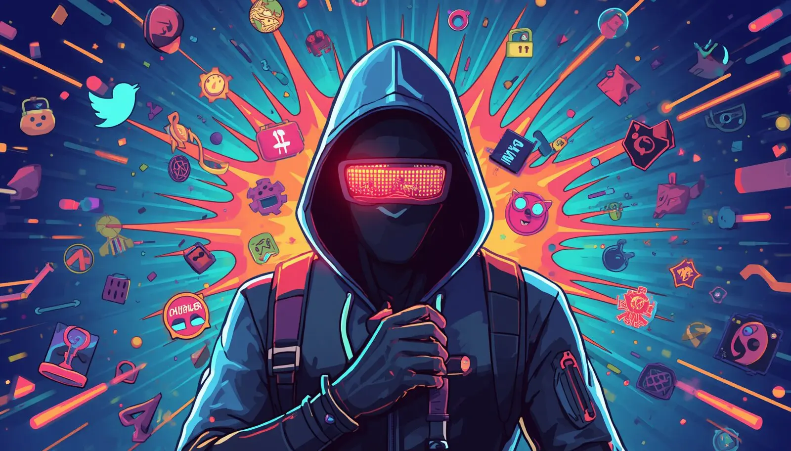 Anonymous cyberpunk figure symbolizes Fortnite account hacked recovery and Epic Games account security.