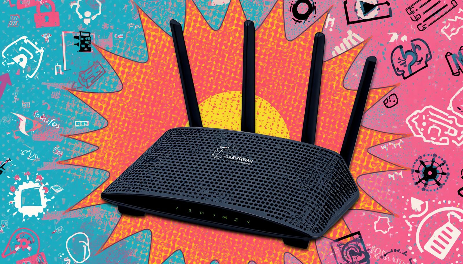 How to Reset a Netgear Router Password Without Breaking Your Network 1 Black Netgear router with four antennas for Netgear router password reset and WiFi password help.