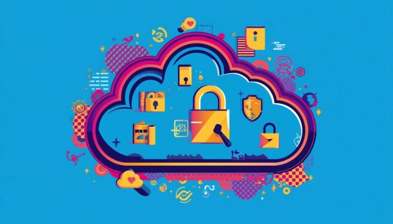 Proton Drive encrypted cloud storage illustration with padlock and secure file icons.