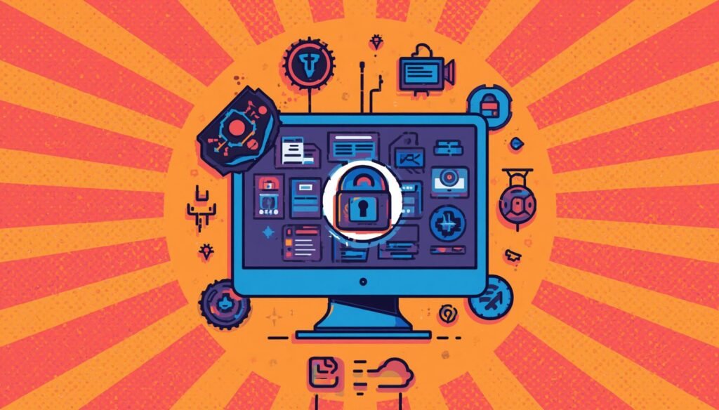Nikto web server scanner cybersecurity dashboard with lock icon on computer monitor.
