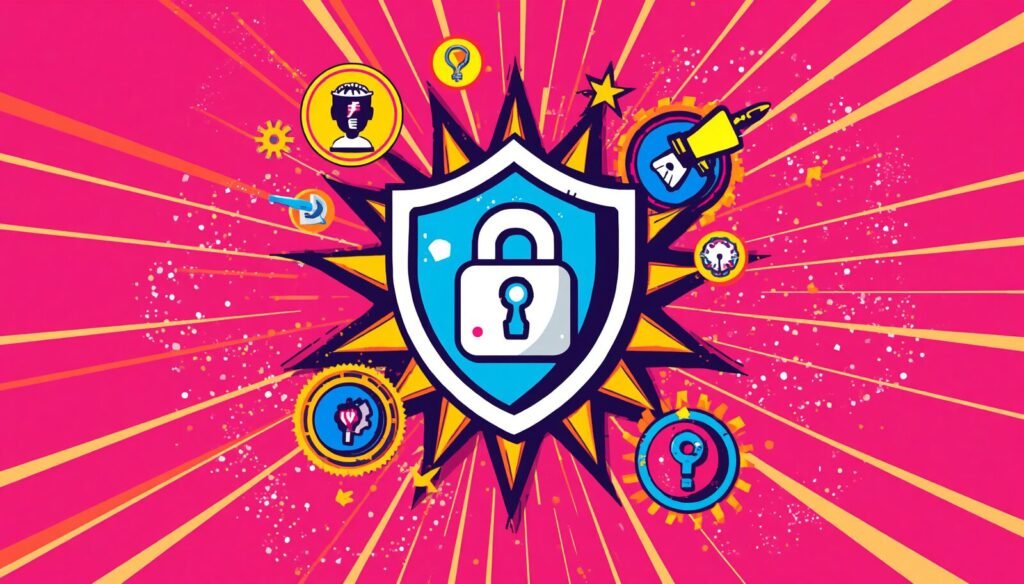 Proton Pass: 9 Privacy Wins That Matter 4 Proton Pass password manager shield and padlock pop art illustration for secure passwords and passkeys.