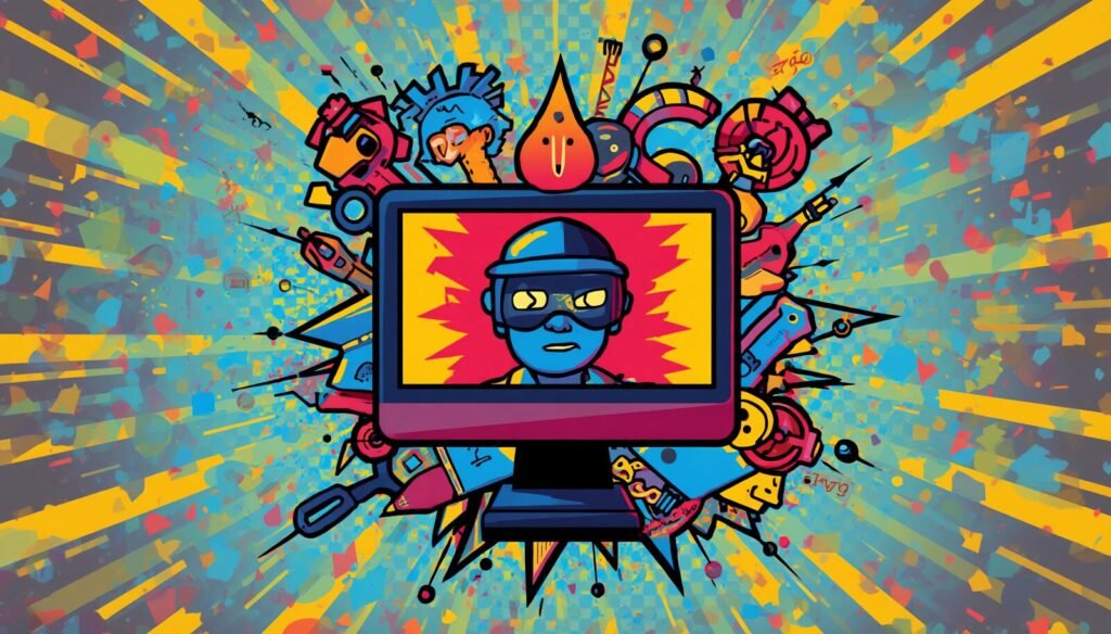 Nikto web scanner pop art monitor illustration for cyber security and Kali Linux tutorial.