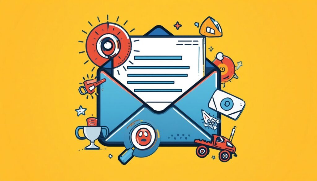 Proton Mail encrypted email notification illustration with envelope, alerts, and inbox privacy tools.