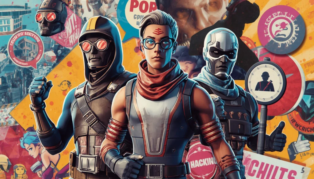 Cyberpunk hacker team poster about Fortnite account hacked recovery and Epic Games account security.