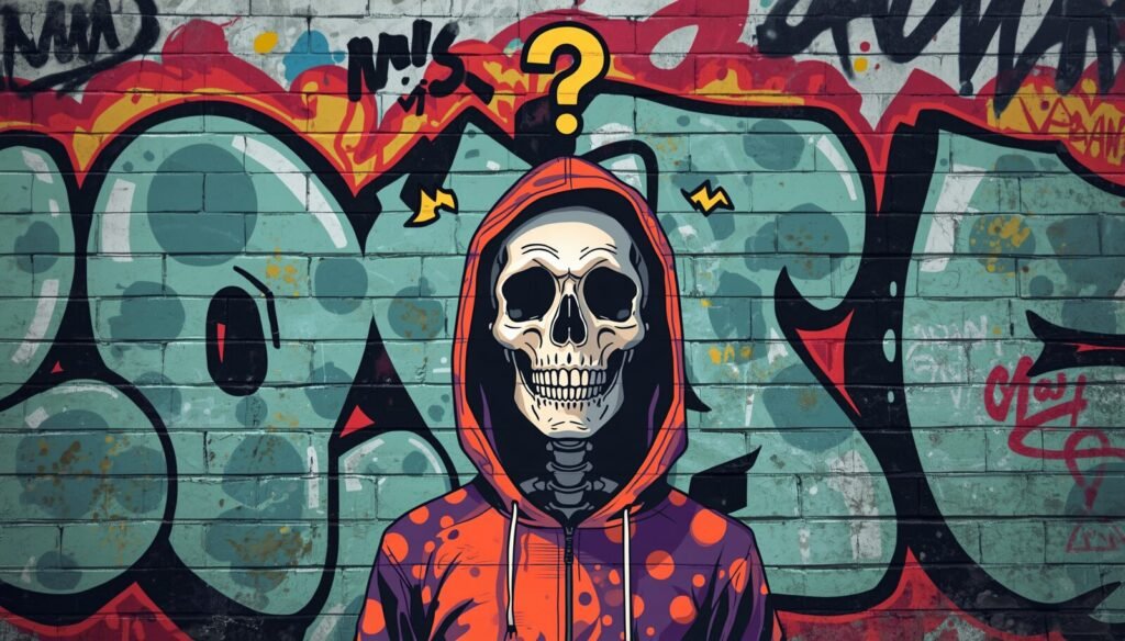 Metasploitable 2 Tutorial: How to Practice Ethical Hacking Safely 5 Graffiti skeleton hoodie mural for a Metasploitable 2 tutorial and ethical hacking lab.