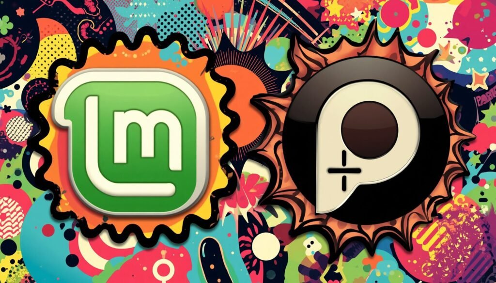 Linux Mint vs Parrot OS: Which Linux Distro Should You Use? 4 Linux Mint vs Parrot OS logos in colorful pop-art Linux distro comparison.
