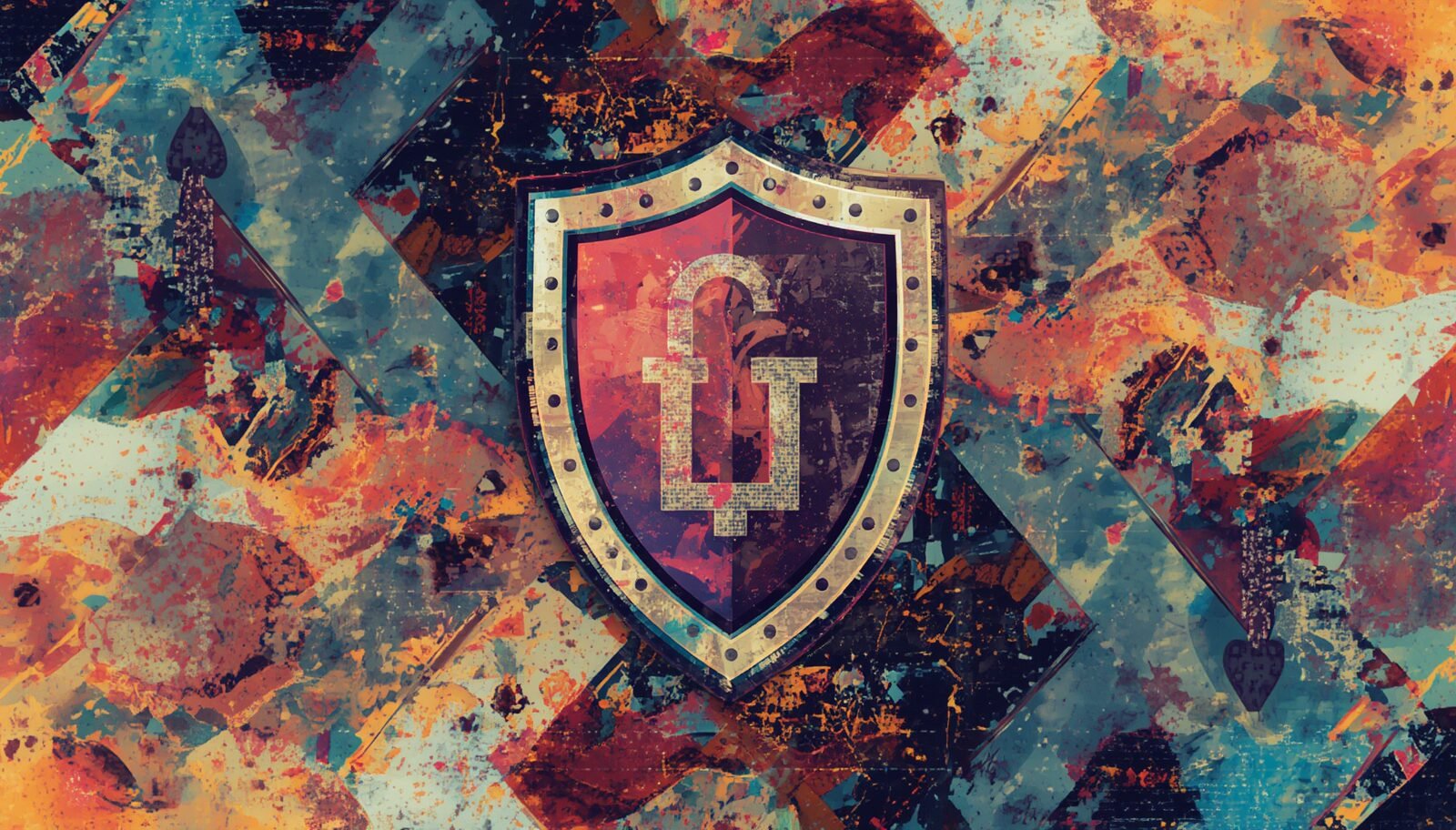 Abstract heraldic shield for Proton Pass business password manager and Proton Pass for teams.