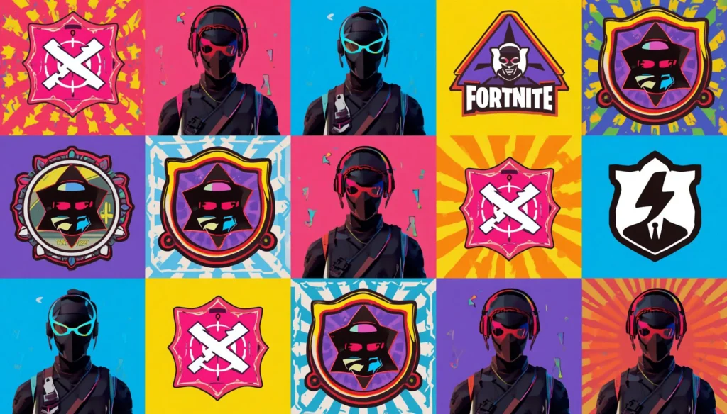 Fortnite account security collage with masked characters and emblems for Epic Games account recovery.