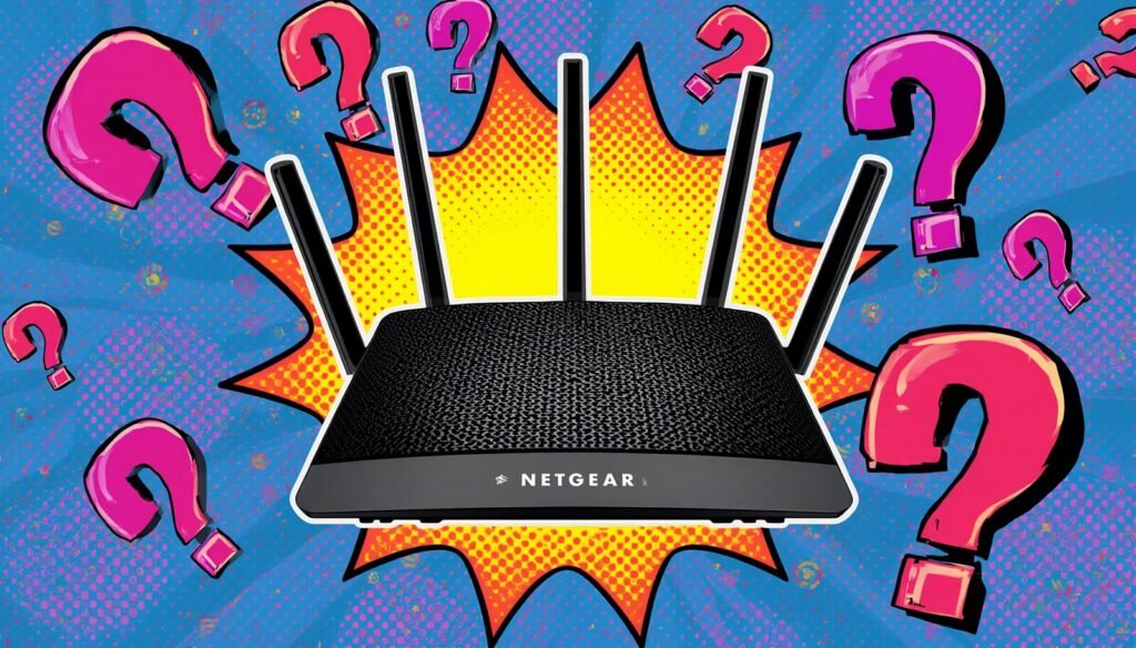 How to Reset a Netgear Router Password Without Breaking Your Network 4 Netgear router password reset and WiFi troubleshooting with question marks.