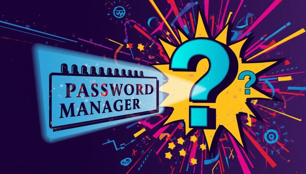 Proton Pass: 9 Privacy Wins That Matter 6 Proton Pass password manager illustration with question marks about safety, passkeys, aliases, and 2FA.